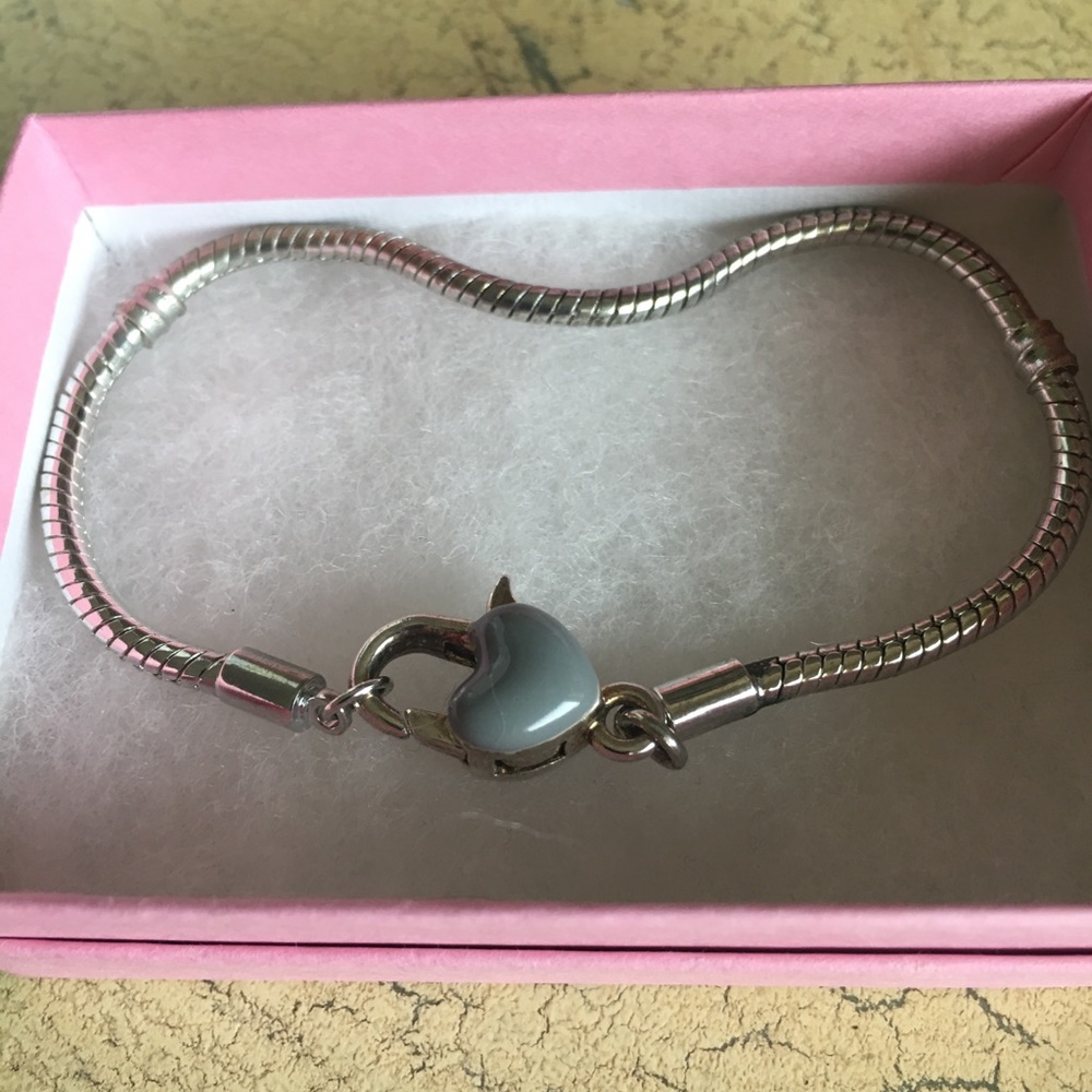 Silver Bracelet with Gray Heart Clasp. Cute!